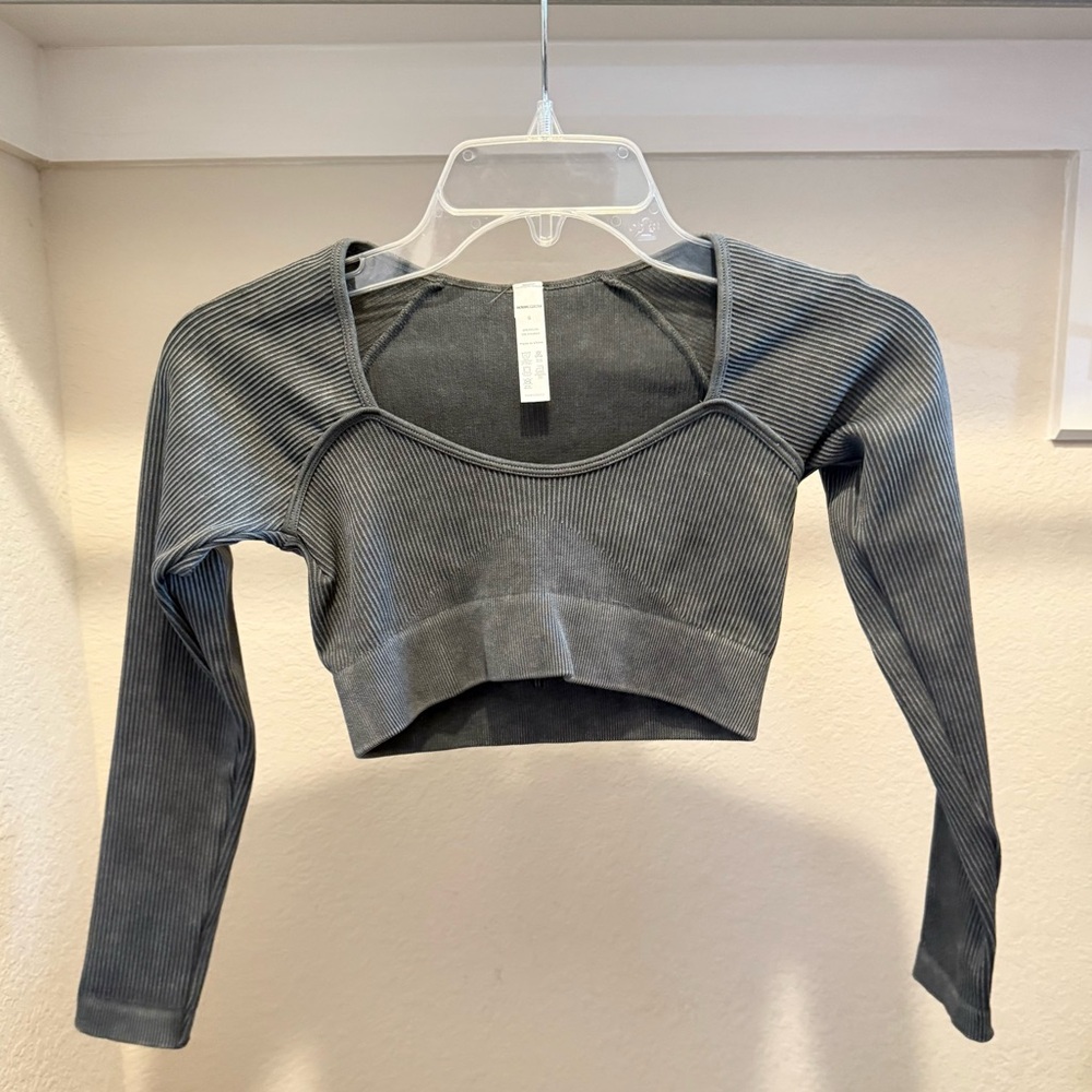 Grey Ribbed Long Sleeve Set